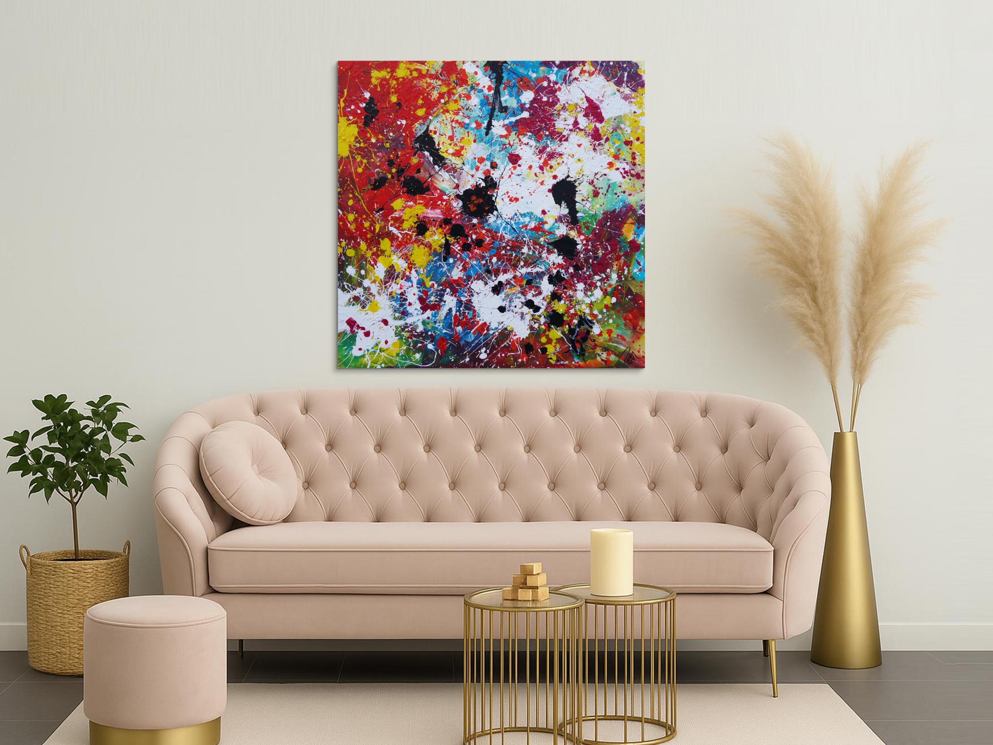 Abstraktes Acrylbild sehr bunt Action Painting Splash Art zeitgenössisch expressionistisch modern