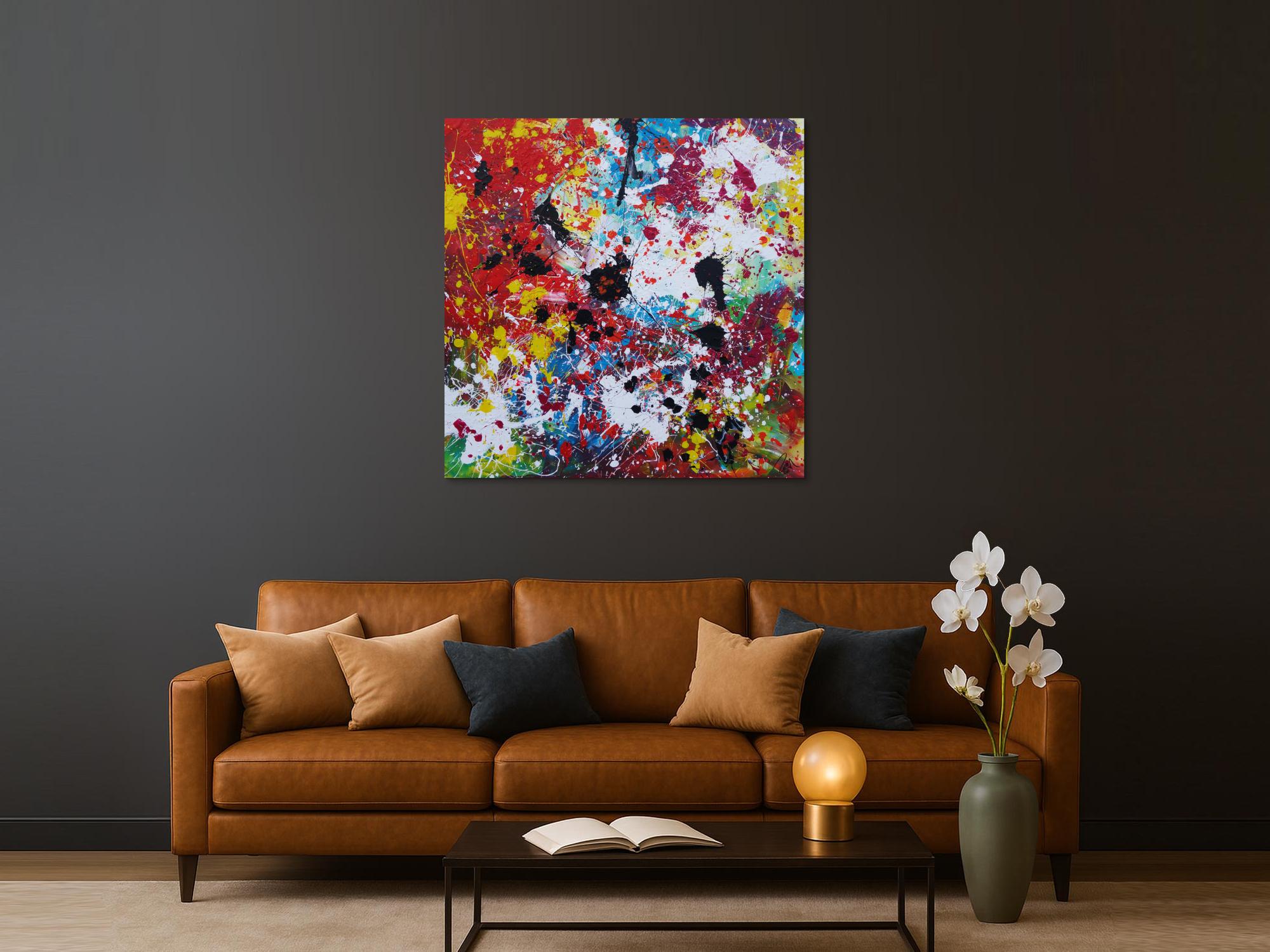 Abstraktes Acrylbild sehr bunt Action Painting Splash Art zeitgenössisch expressionistisch modern