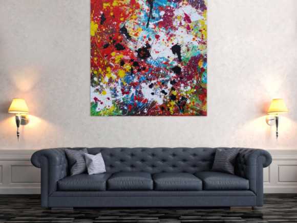 Abstraktes Acrylbild sehr bunt Action Painting Splash Art zeitgenössisch expressionistisch modern