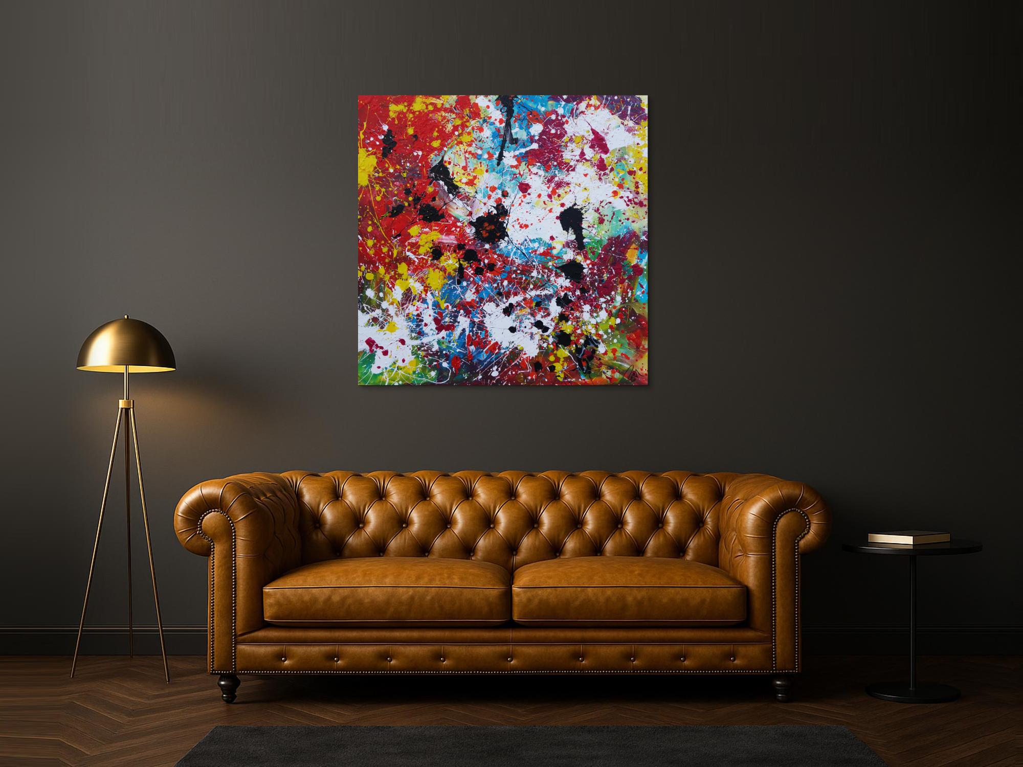 Abstraktes Acrylbild sehr bunt Action Painting Splash Art zeitgenössisch expressionistisch modern