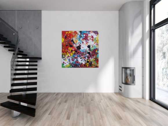 Abstraktes Acrylbild sehr bunt Action Painting Splash Art zeitgenössisch expressionistisch modern