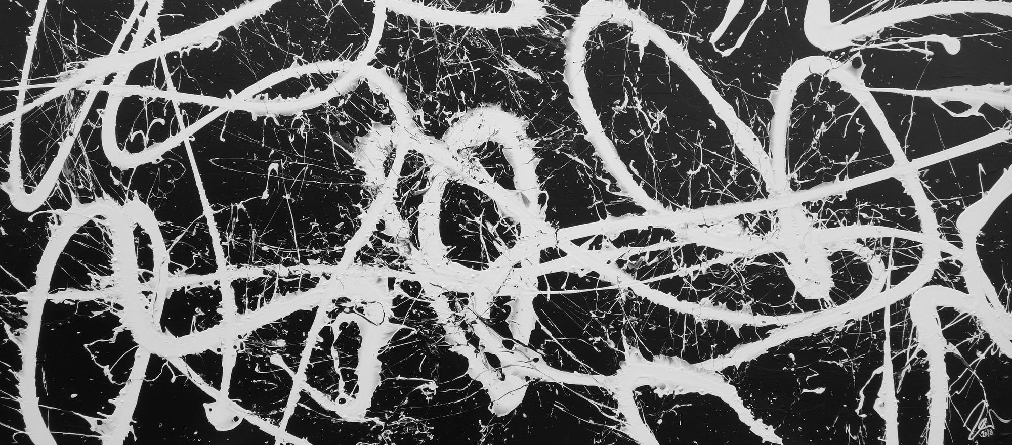 Abstraktes Acrylbild schwarz weiß schlicht modern Action Painting Splash Art Expressionismus