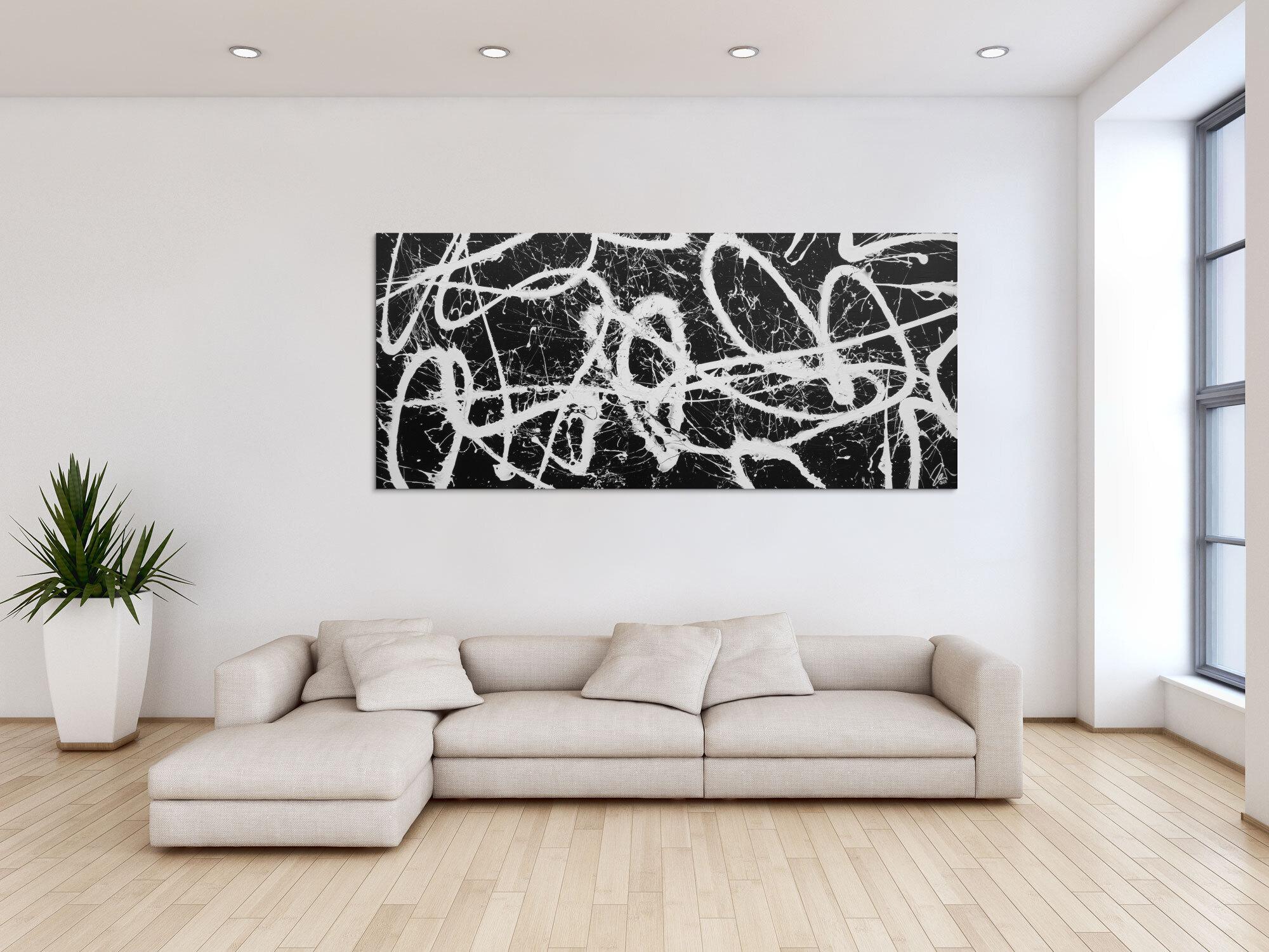 Abstraktes Acrylbild schwarz weiß schlicht modern Action Painting Splash Art Expressionismus
