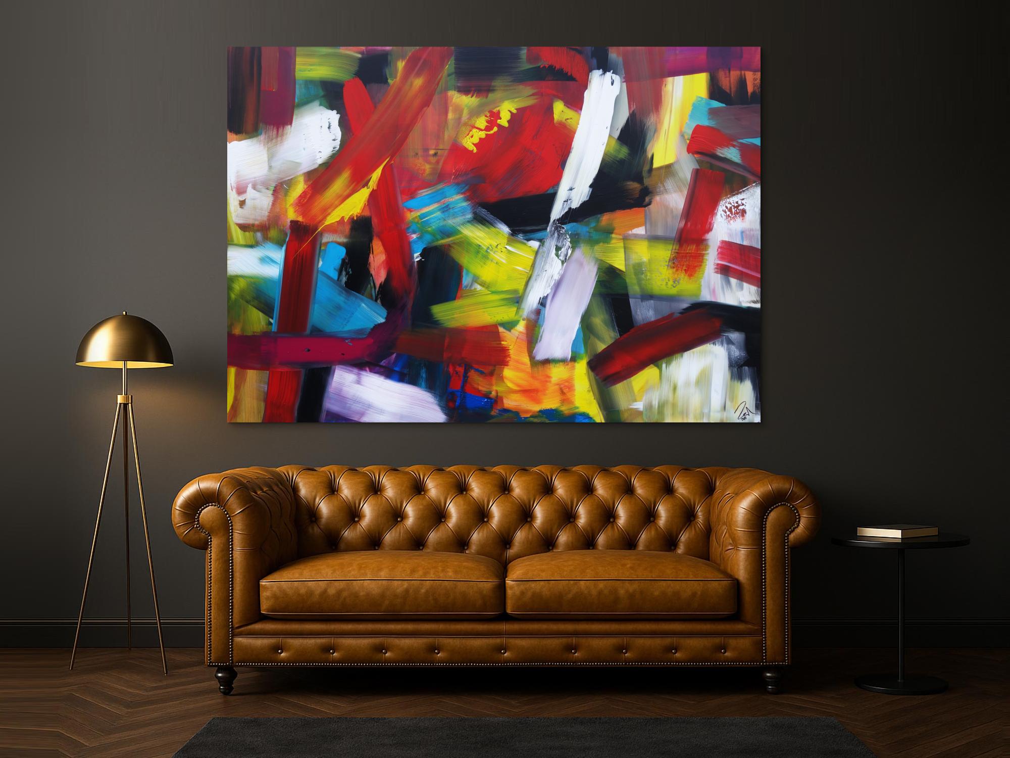 Abstraktes Kunstwerk in Rot und Orange