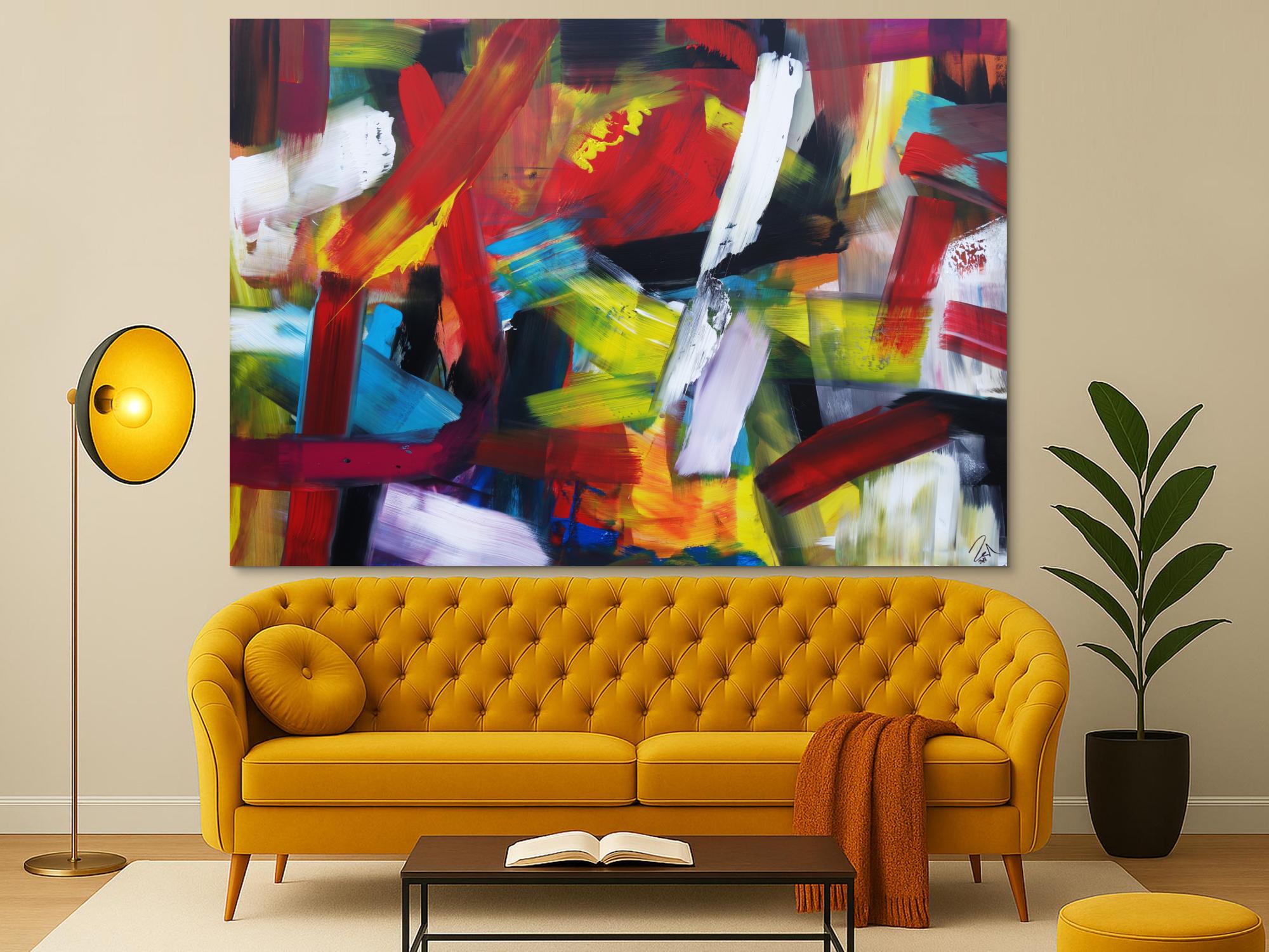 Abstraktes Kunstwerk in Rot und Orange