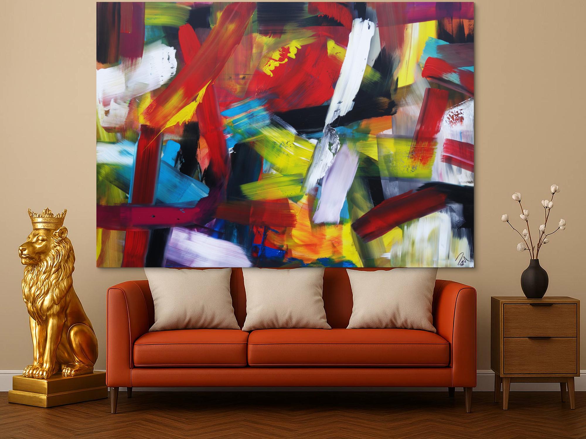 Abstraktes Kunstwerk in Rot und Orange