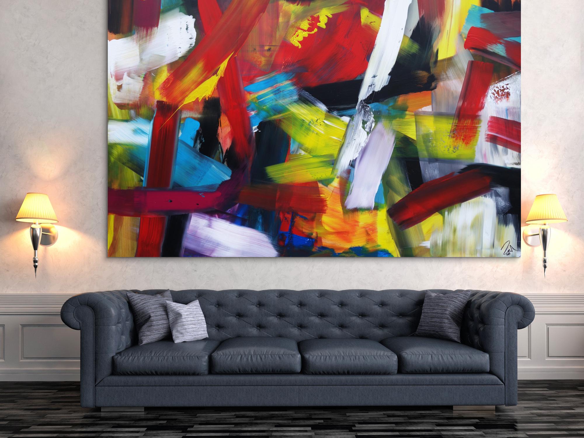 Abstraktes Kunstwerk in Rot und Orange