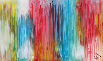 Abstraktes Acrylbild sehr bunt moderne Farben Fließende Farben Mischtechnik modern bunt zeitgenössisch