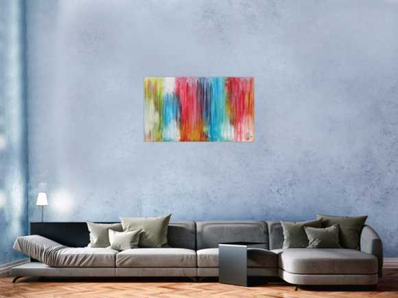 Abstraktes Acrylbild sehr bunt moderne Farben Fließende Farben Mischtechnik modern bunt zeitgenössisch