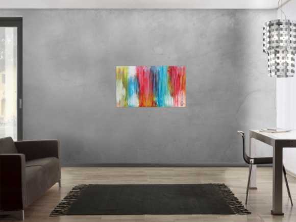 Abstraktes Acrylbild sehr bunt moderne Farben Fließende Farben Mischtechnik modern bunt zeitgenössisch