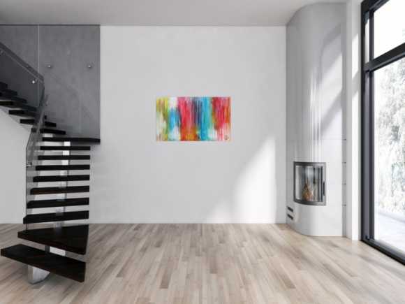 Abstraktes Acrylbild sehr bunt moderne Farben Fließende Farben Mischtechnik modern bunt zeitgenössisch