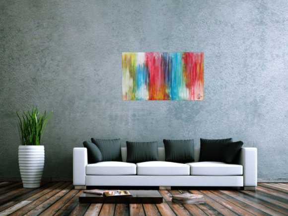 Abstraktes Acrylbild sehr bunt moderne Farben Fließende Farben Mischtechnik modern bunt zeitgenössisch