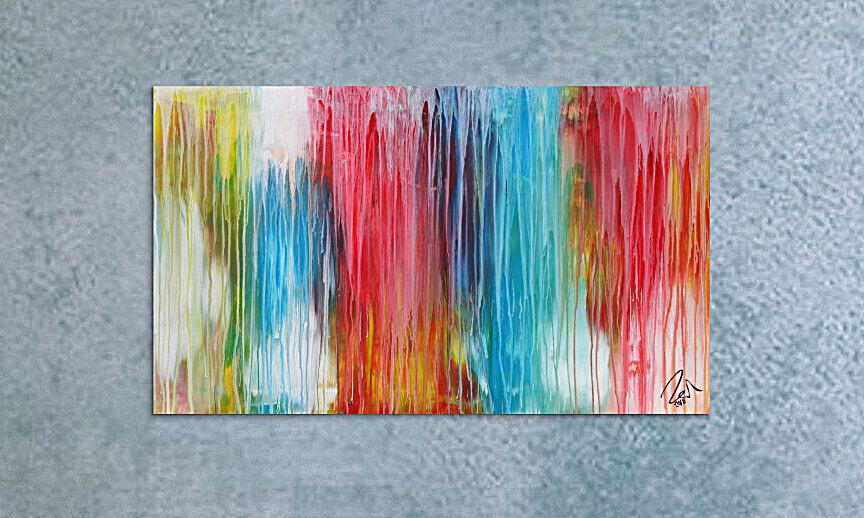 Abstraktes Acrylbild sehr bunt moderne Farben Fließende Farben Mischtechnik modern bunt zeitgenössisch