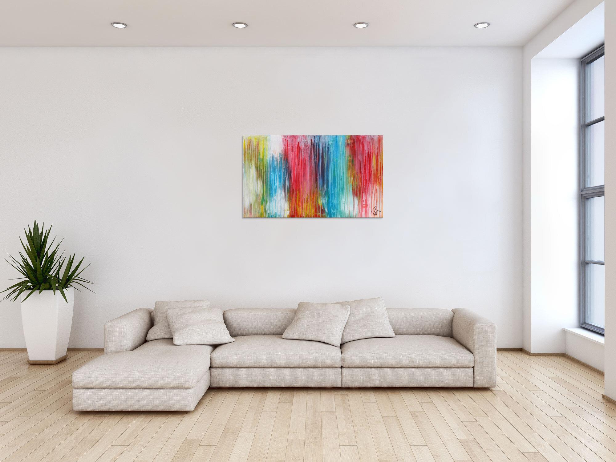 Abstraktes Acrylbild sehr bunt moderne Farben Fließende Farben Mischtechnik modern bunt zeitgenössisch