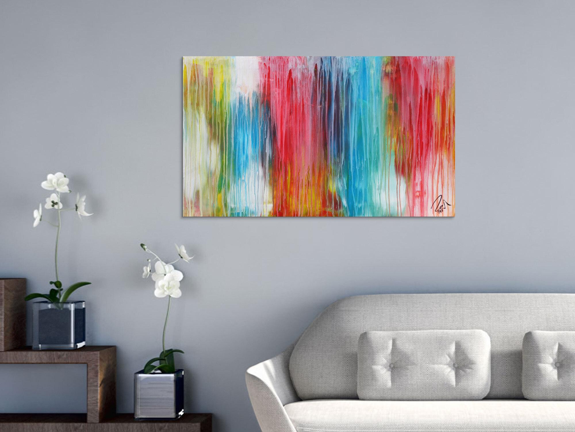 Abstraktes Acrylbild sehr bunt moderne Farben Fließende Farben Mischtechnik modern bunt zeitgenössisch