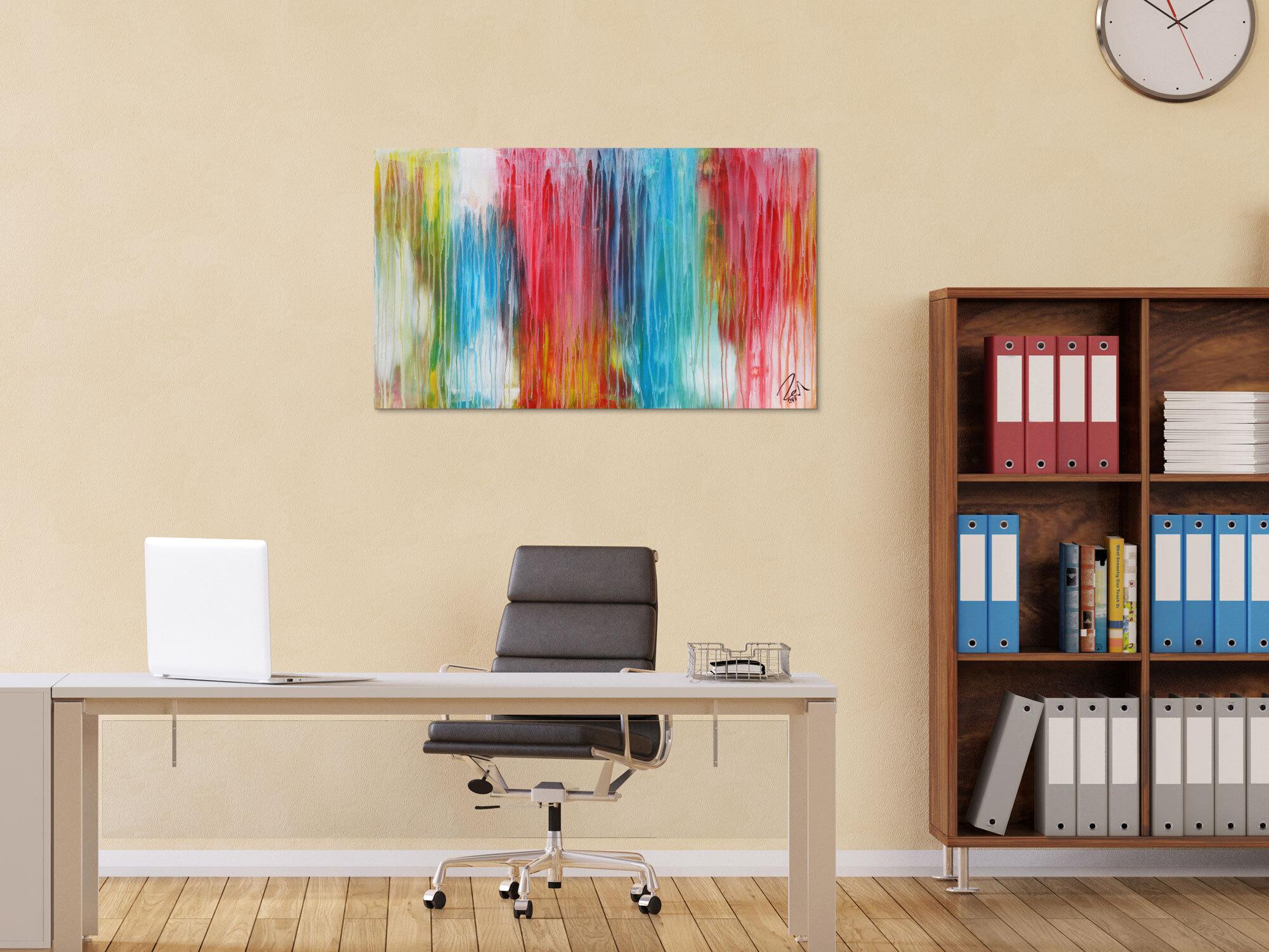 Abstraktes Acrylbild sehr bunt moderne Farben Fließende Farben Mischtechnik modern bunt zeitgenössisch