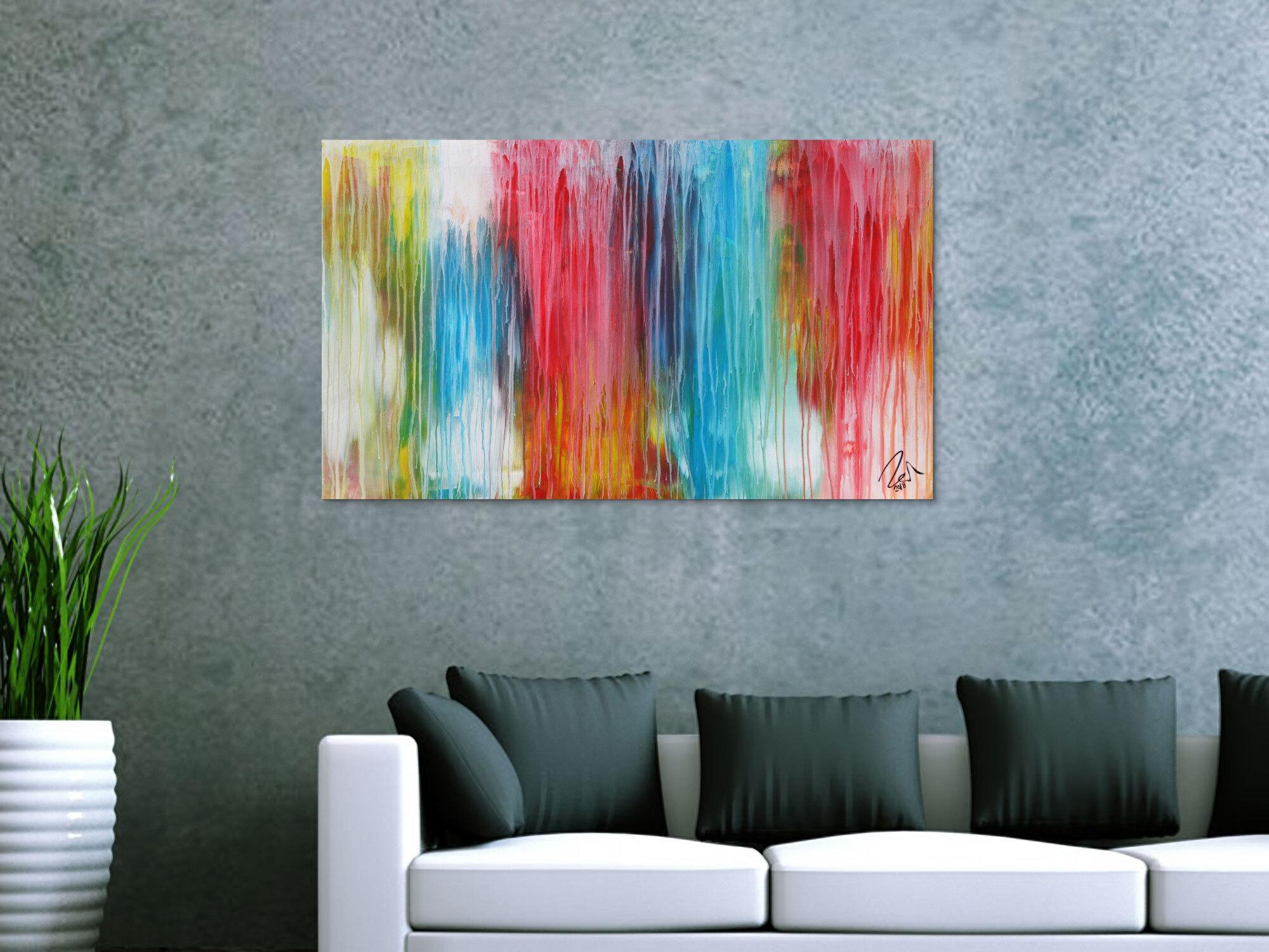 Abstraktes Acrylbild sehr bunt moderne Farben Fließende Farben Mischtechnik modern bunt zeitgenössisch