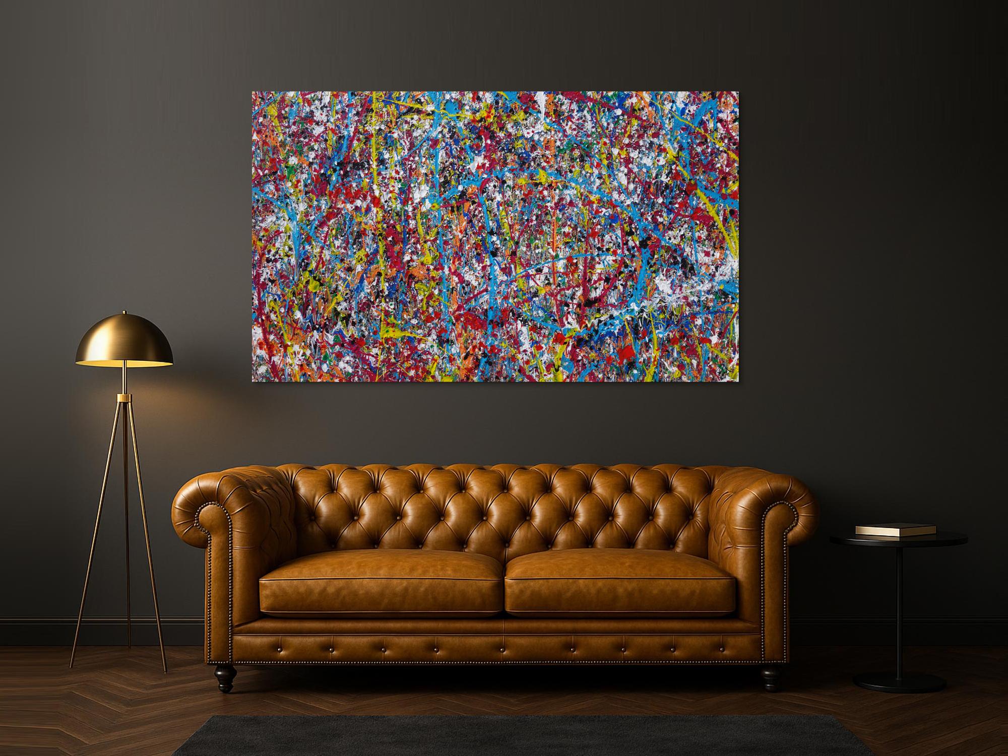 Abstraktes Acrylbild Action Painting zeitgenössisch expressionistisch Mischtechnik Splash Art sehr modern bunt viele Farben