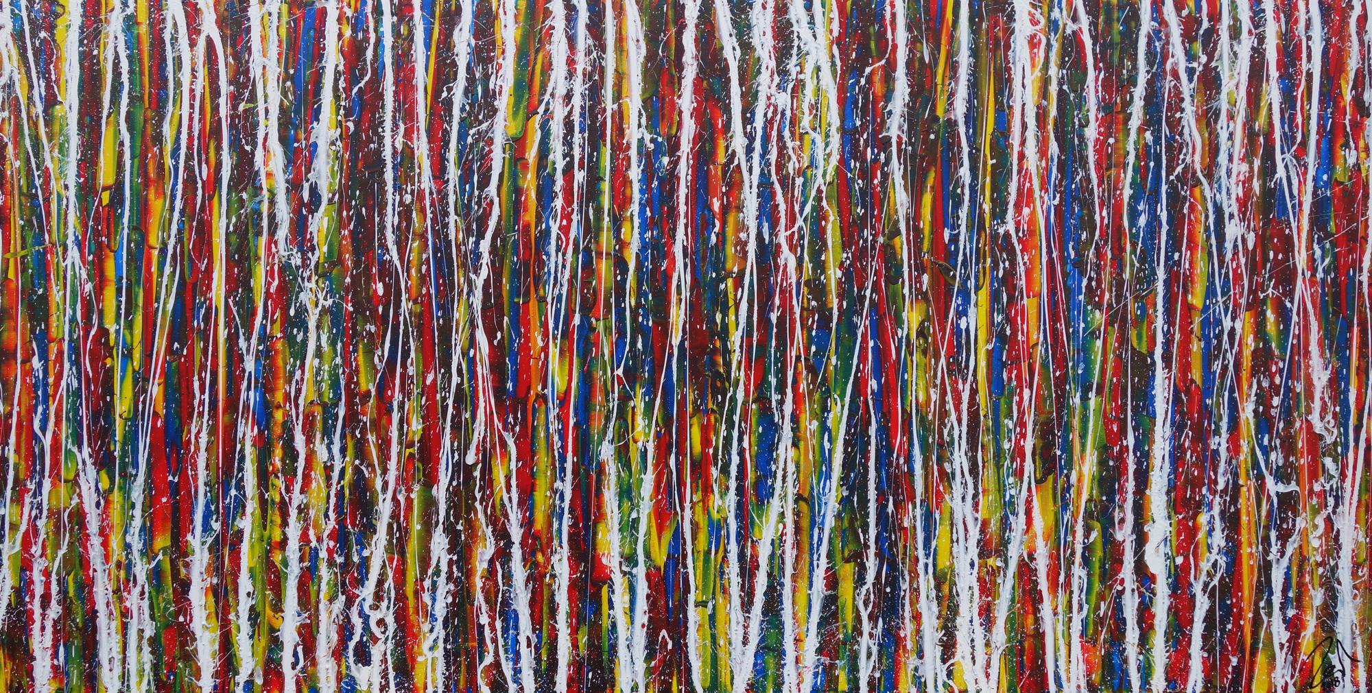 Abstraktes Acrylbild sehr bunt viele Farben Action Painting Modern Art zeitgenössisch expressionistisch