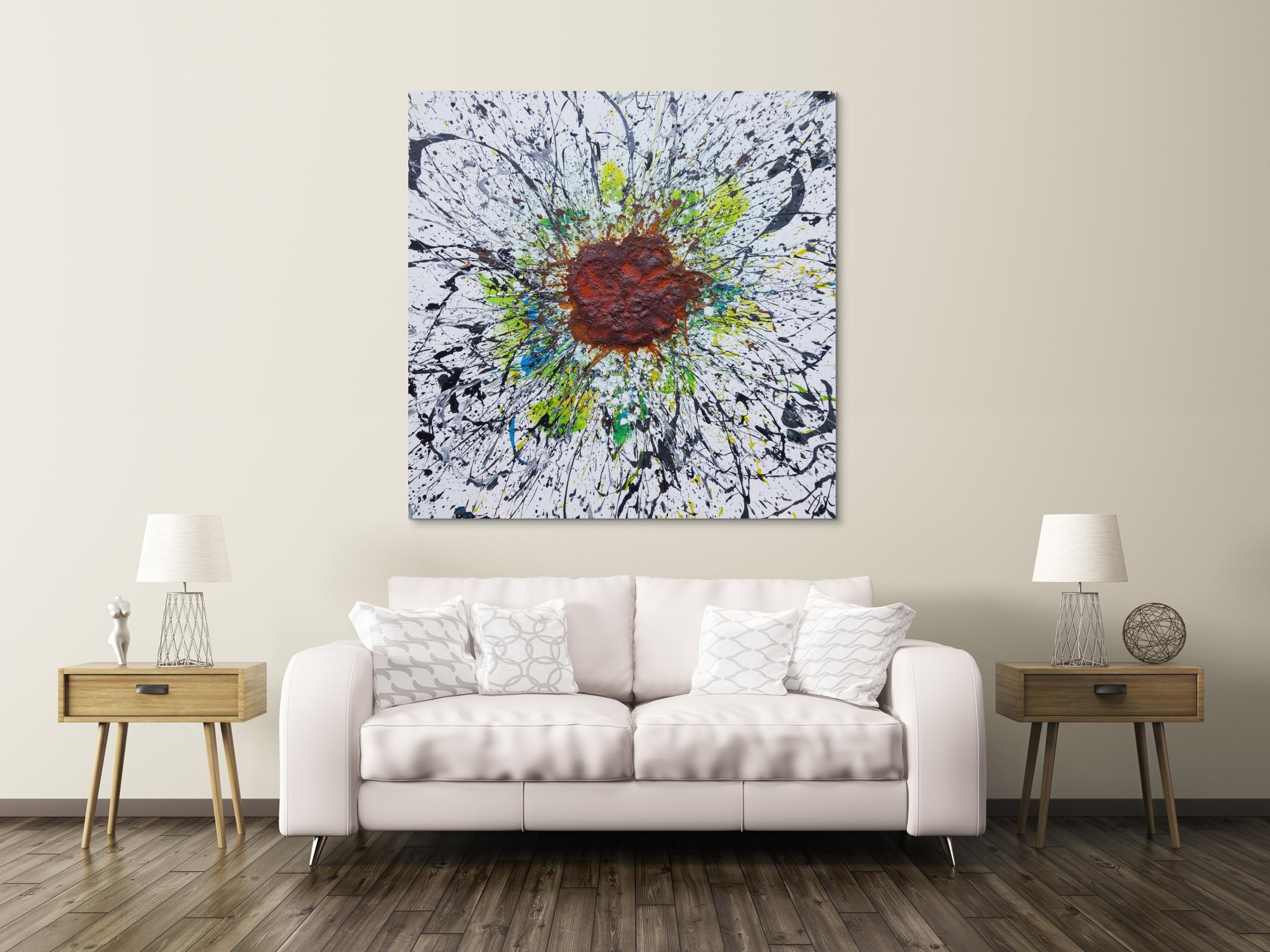 Abstraktes Acrylbild aus echtem Rost und Acryl Mischtechnik Splash Art aus Rost sehr modern zeitgenössisch