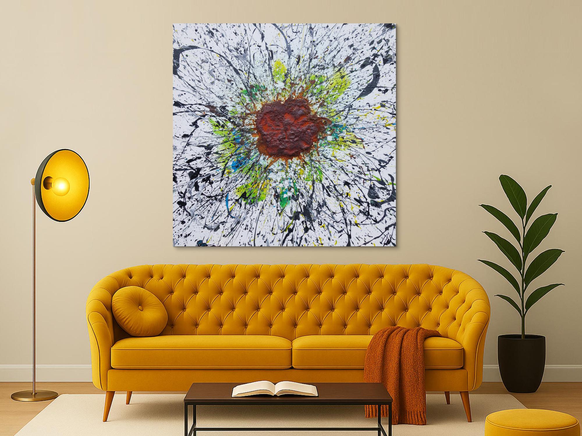 Abstraktes Acrylbild aus echtem Rost und Acryl Mischtechnik Splash Art aus Rost sehr modern zeitgenössisch