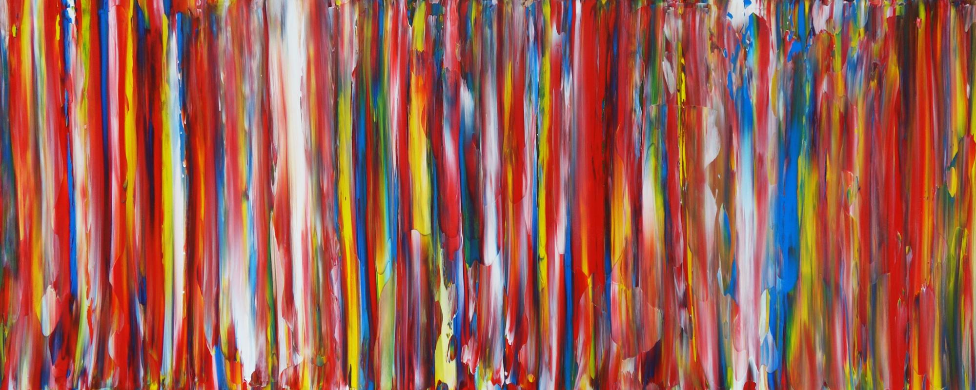 Abstraktes Acrylbild bunte Streifen sehr viele Farben Spachteltechnik sehr modern zeitgenössisch
