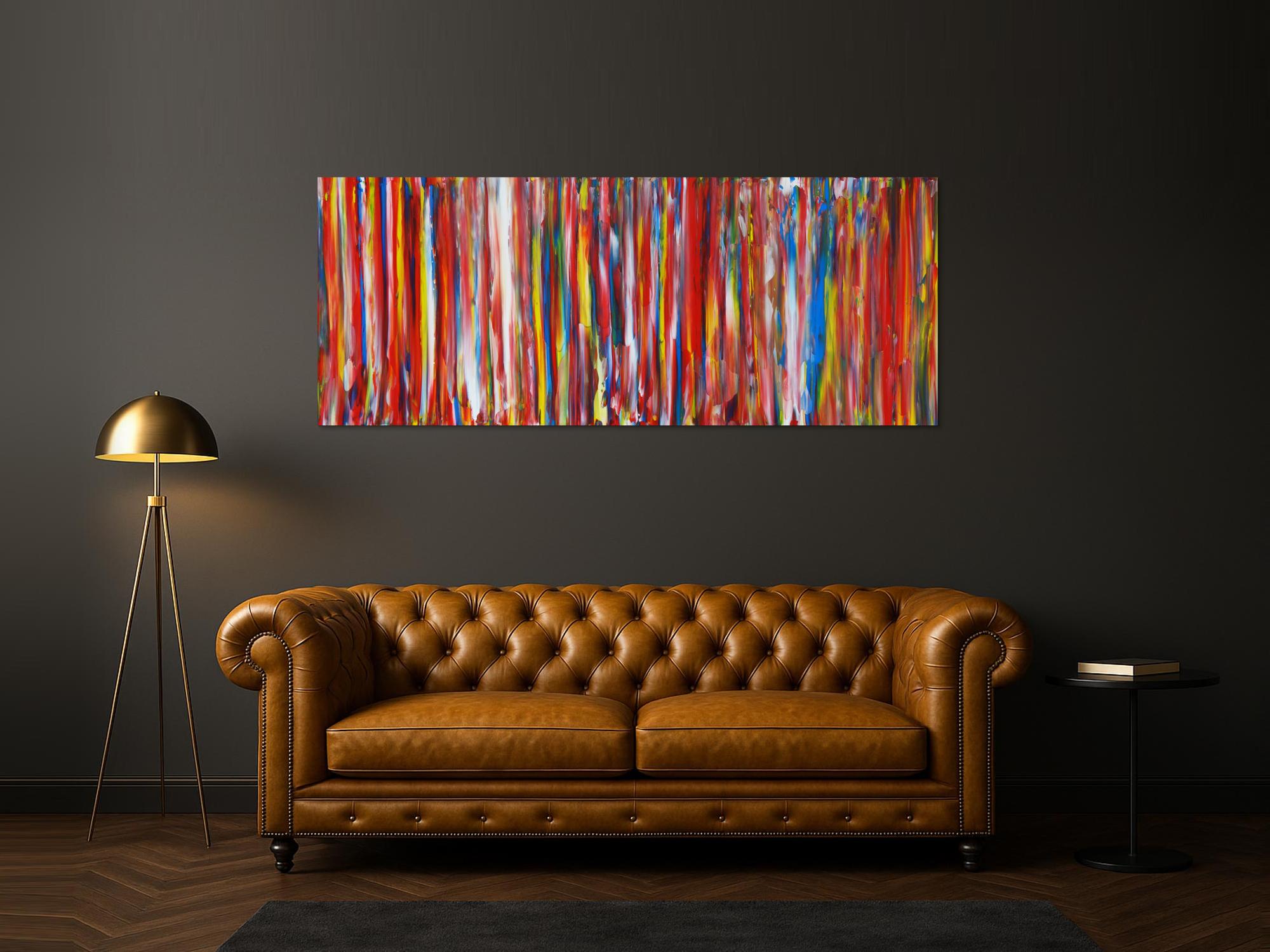 Abstraktes Acrylbild bunte Streifen sehr viele Farben Spachteltechnik sehr modern zeitgenössisch