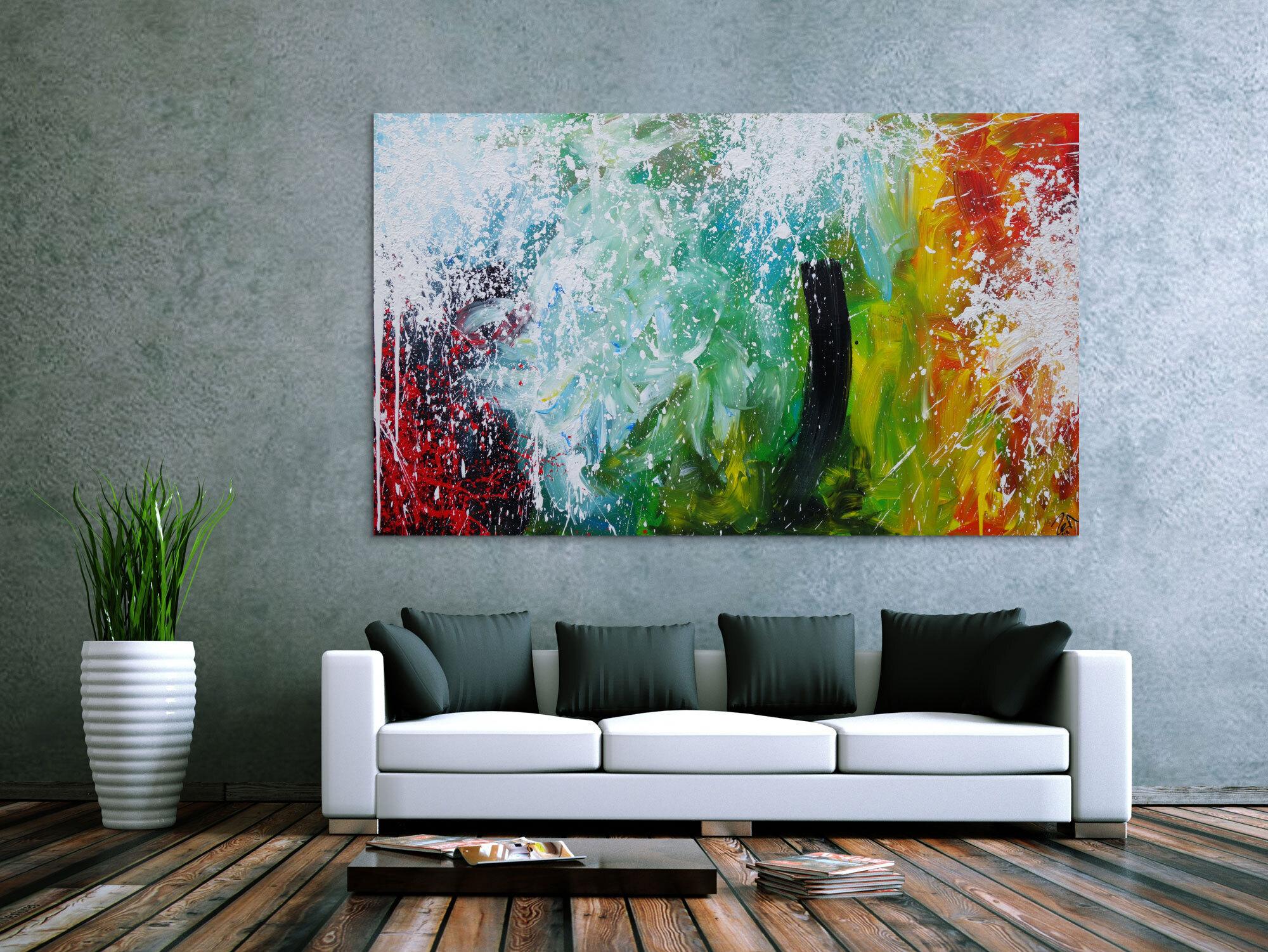Abstraktes Acrylbild Action Painting Splash Art sehr bunt modern zeitgenössisch handgemalt