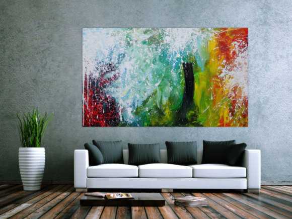 Abstraktes Acrylbild Action Painting Splash Art sehr bunt modern zeitgenössisch handgemalt