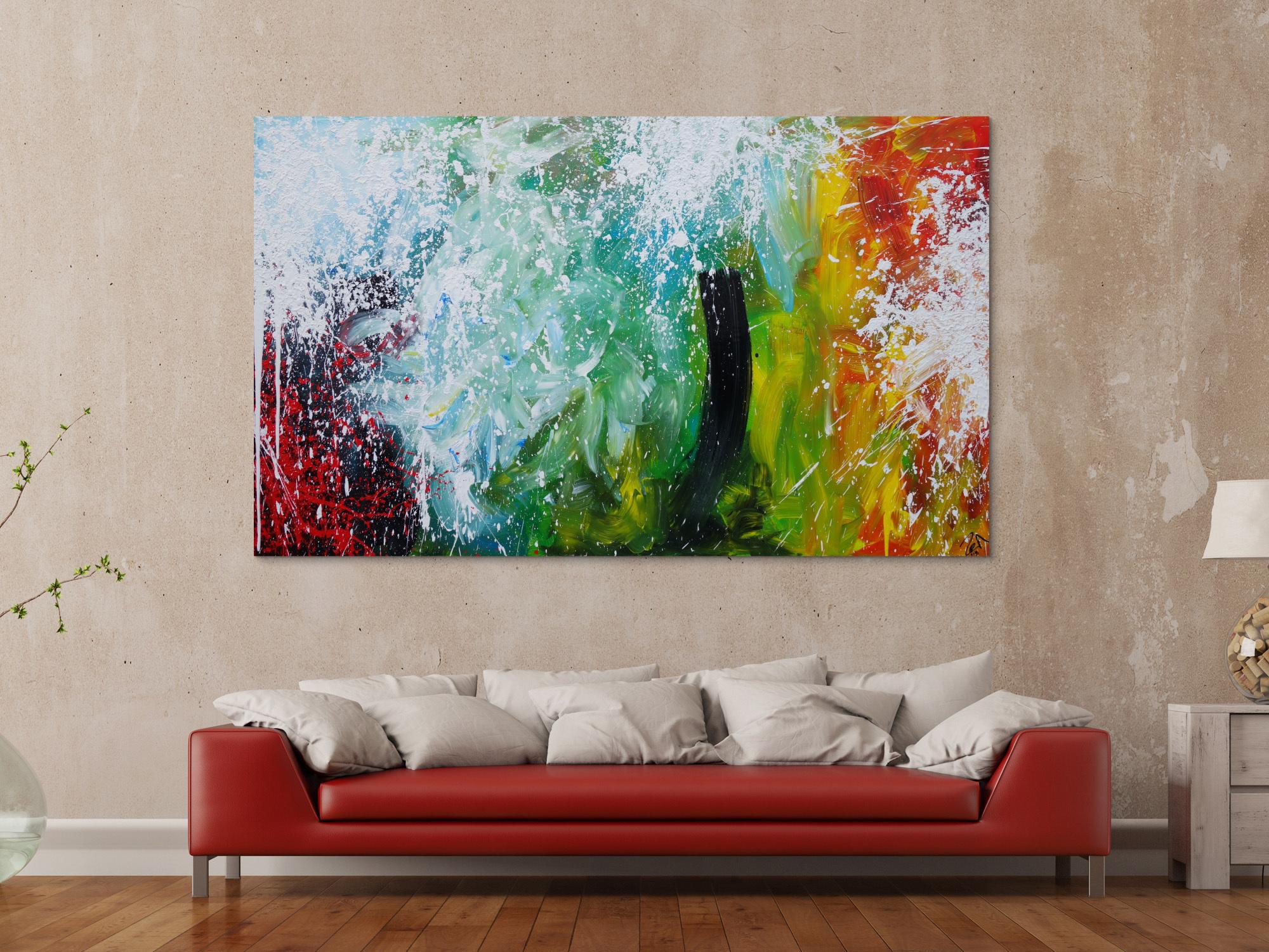 Abstraktes Acrylbild Action Painting Splash Art sehr bunt modern zeitgenössisch handgemalt