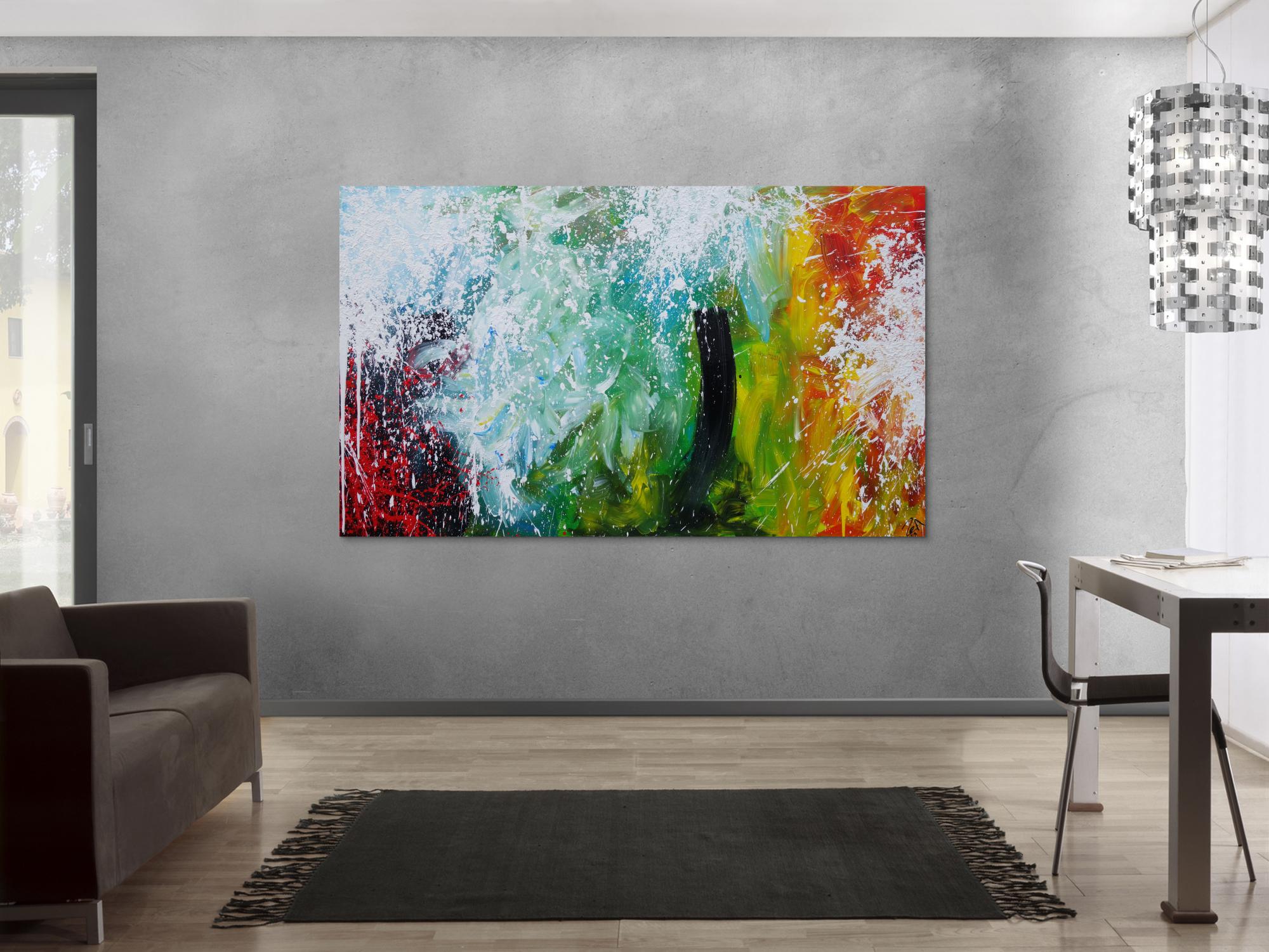 Abstraktes Acrylbild Action Painting Splash Art sehr bunt modern zeitgenössisch handgemalt