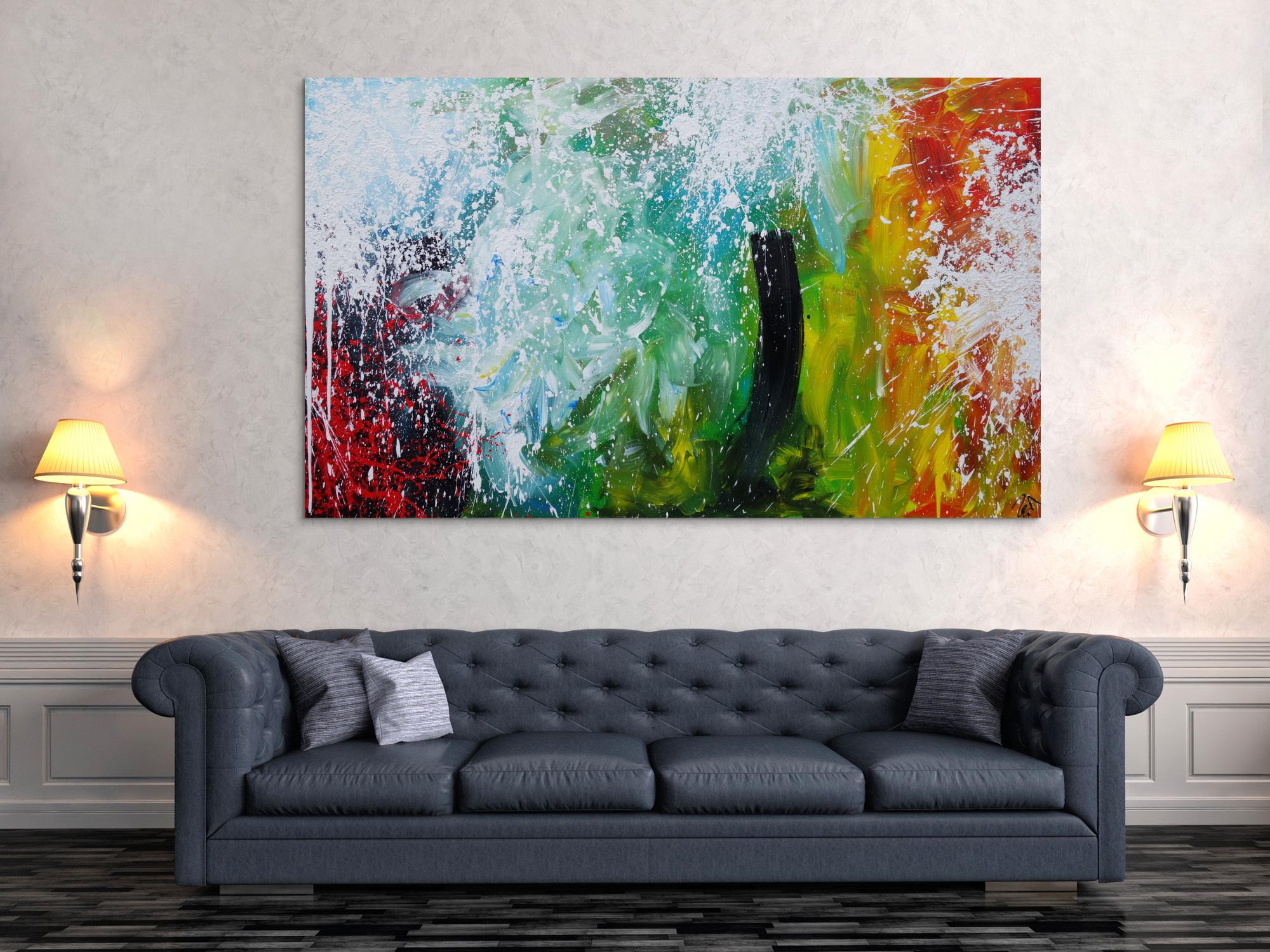 Abstraktes Acrylbild Action Painting Splash Art sehr bunt modern zeitgenössisch handgemalt