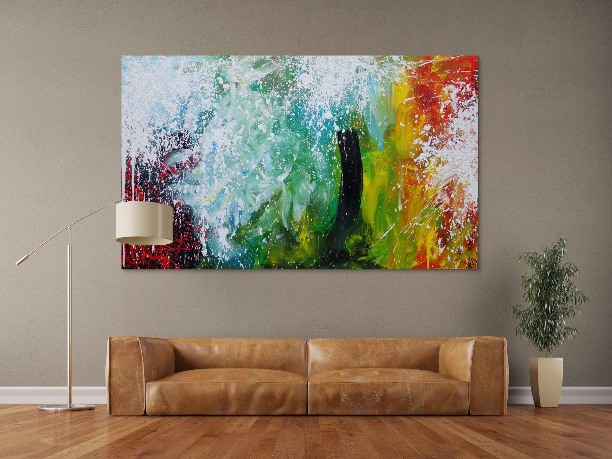Abstraktes Acrylbild Action Painting Splash Art sehr bunt modern zeitgenössisch handgemalt