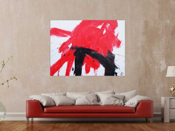 Abstraktes Acrylbild sehr modern in weiß rot schwarz zeitgenössisch Action Painting