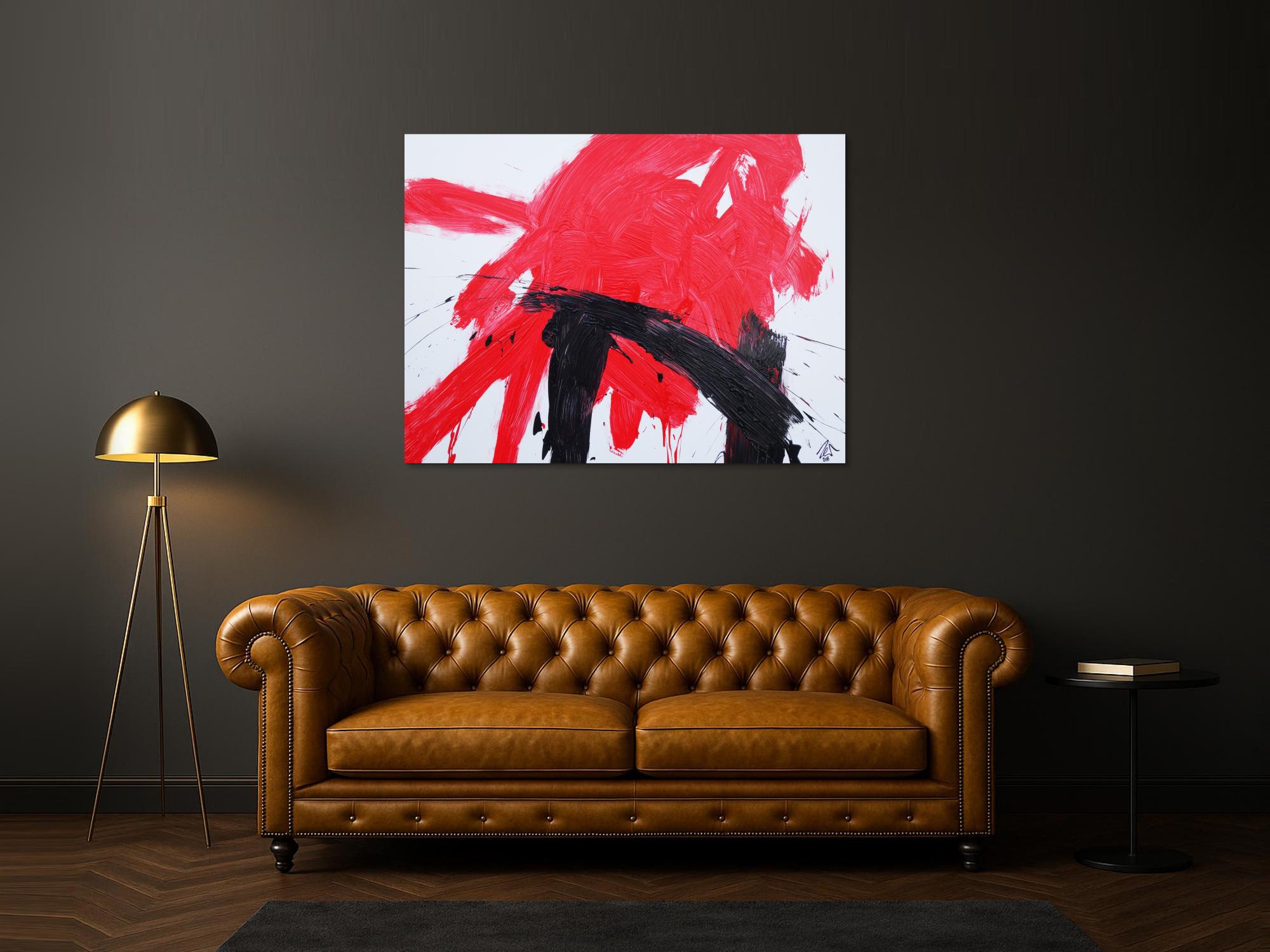 Abstraktes Acrylbild sehr modern in weiß rot schwarz zeitgenössisch Action Painting