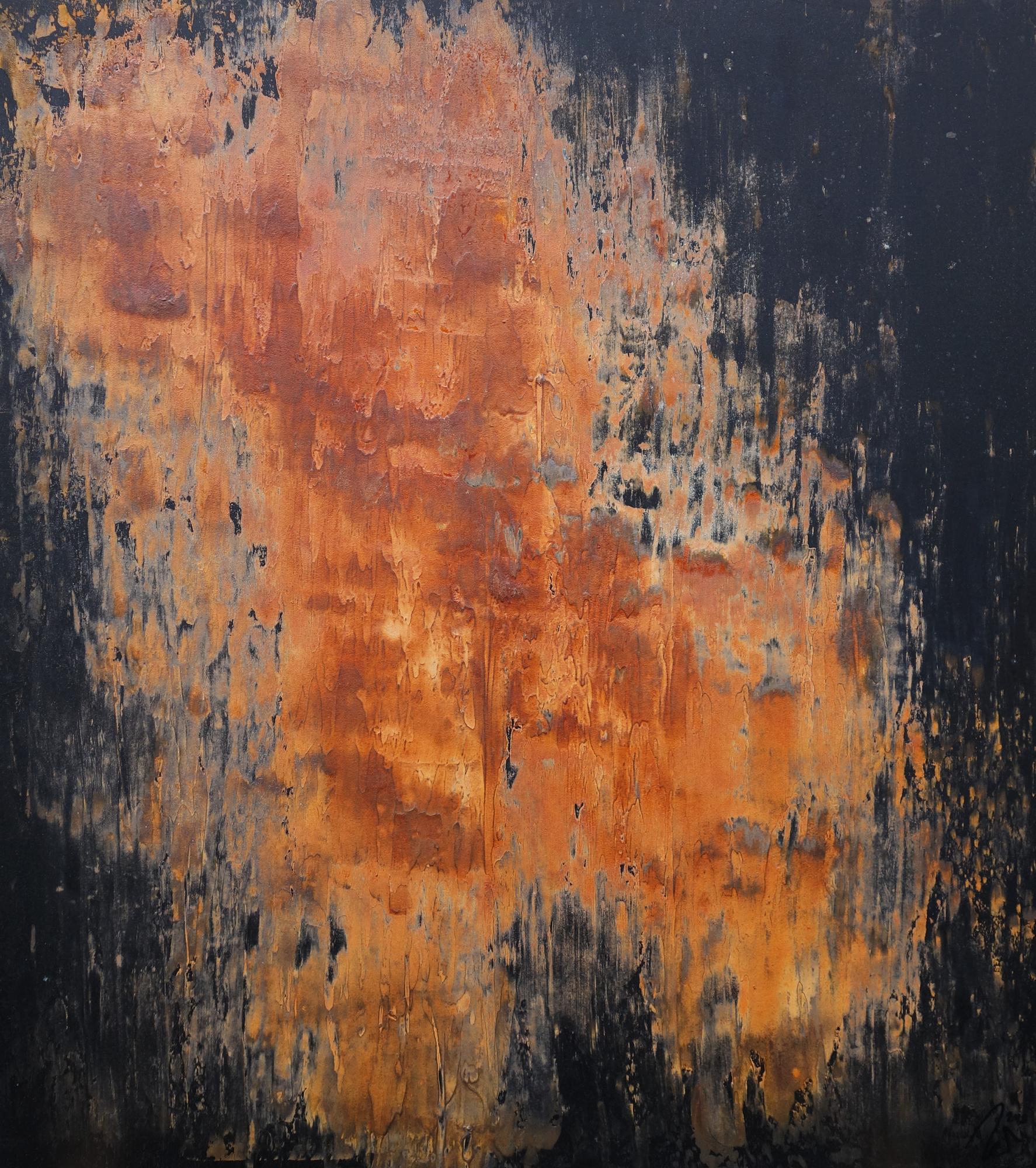 Abstraktes Acrylbild aus echtem Rost und Acryl Mischtechnik sehr modern Rost auf schwarzer Leinwand