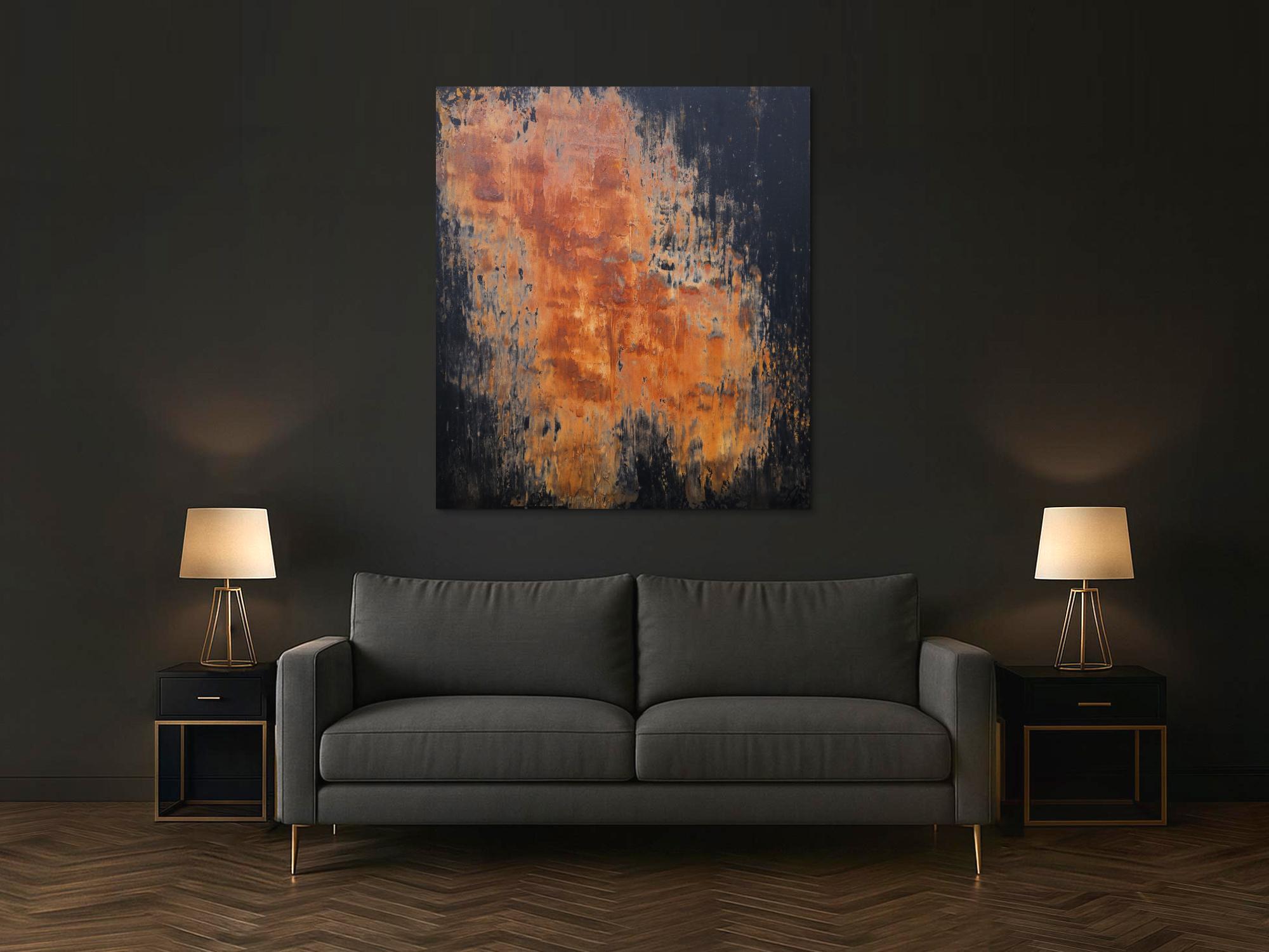 Abstraktes Acrylbild aus echtem Rost und Acryl Mischtechnik sehr modern Rost auf schwarzer Leinwand