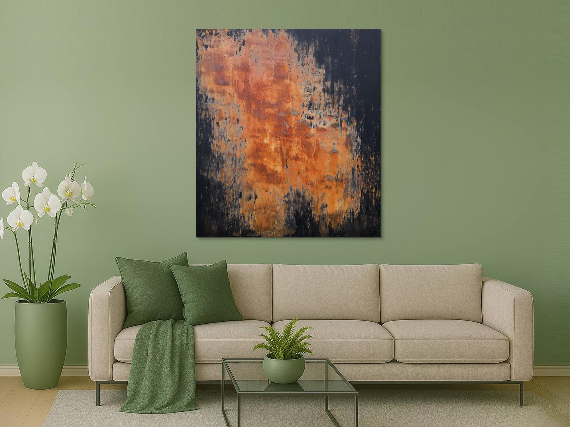 Abstraktes Acrylbild aus echtem Rost und Acryl Mischtechnik sehr modern Rost auf schwarzer Leinwand