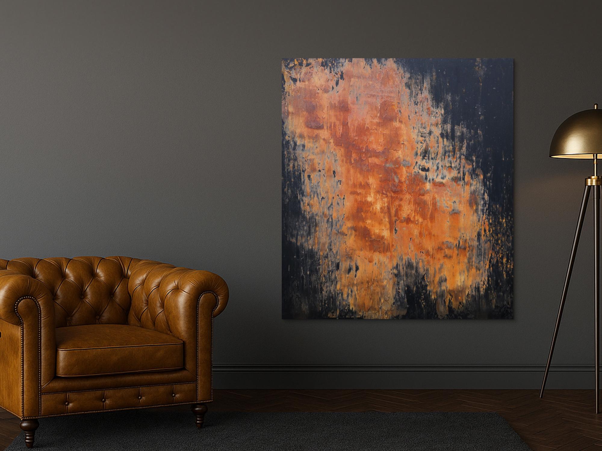 Abstraktes Acrylbild aus echtem Rost und Acryl Mischtechnik sehr modern Rost auf schwarzer Leinwand