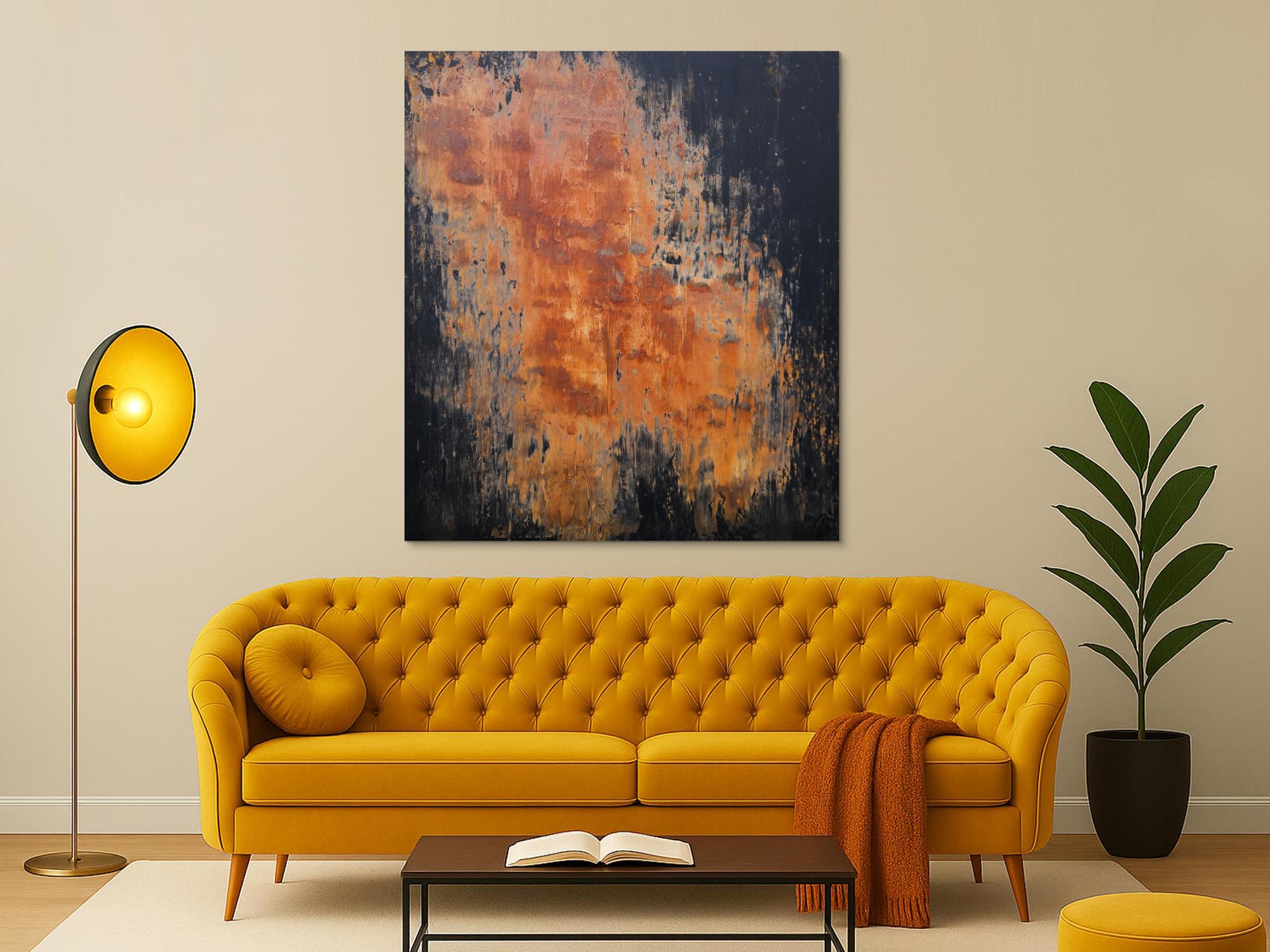 Abstraktes Acrylbild aus echtem Rost und Acryl Mischtechnik sehr modern Rost auf schwarzer Leinwand