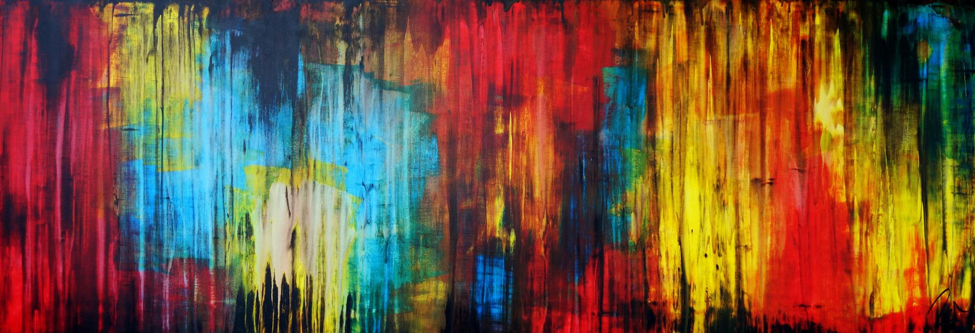 Abtraktes Gemälde modern bunt mit schwarz mischtechnik zeitgenössisch