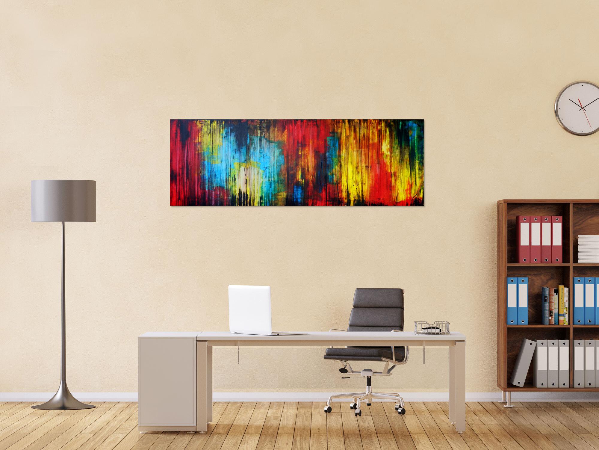 Abtraktes Gemälde modern bunt mit schwarz mischtechnik zeitgenössisch