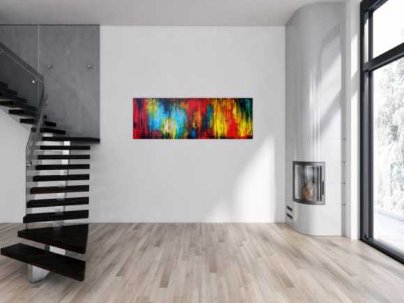 Abtraktes Gemälde modern bunt mit schwarz mischtechnik zeitgenössisch