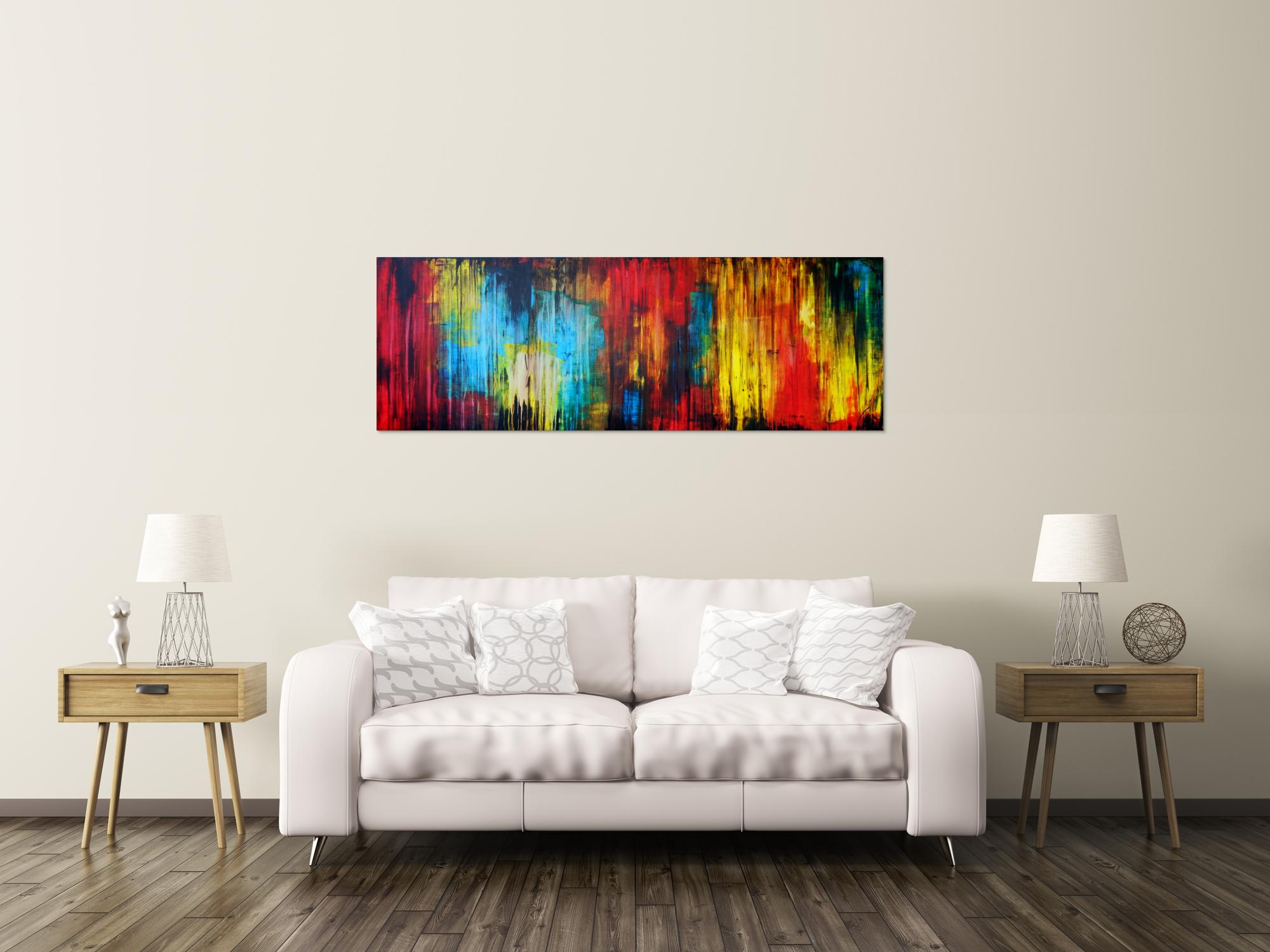 Abtraktes Gemälde modern bunt mit schwarz mischtechnik zeitgenössisch