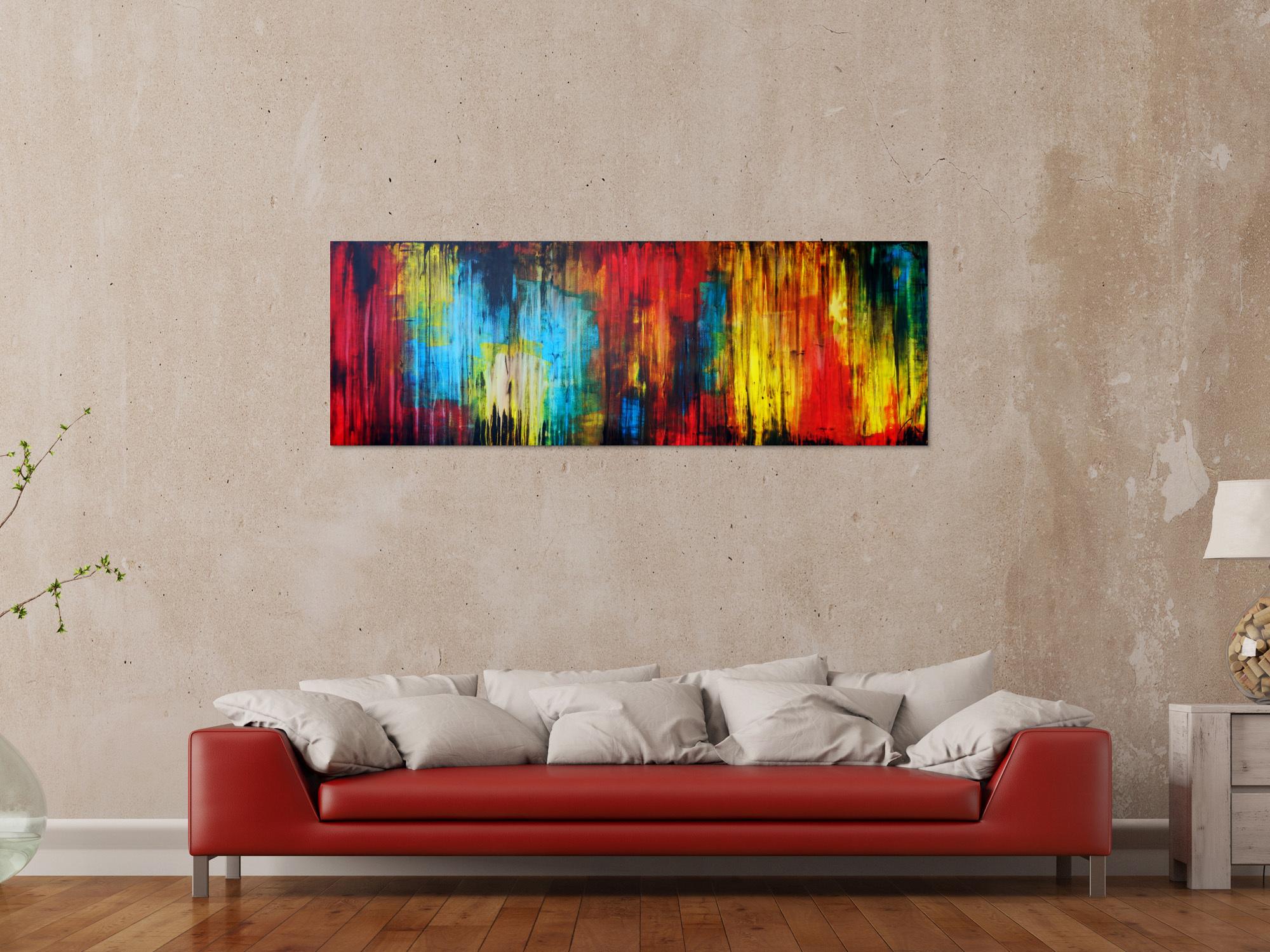 Abtraktes Gemälde modern bunt mit schwarz mischtechnik zeitgenössisch