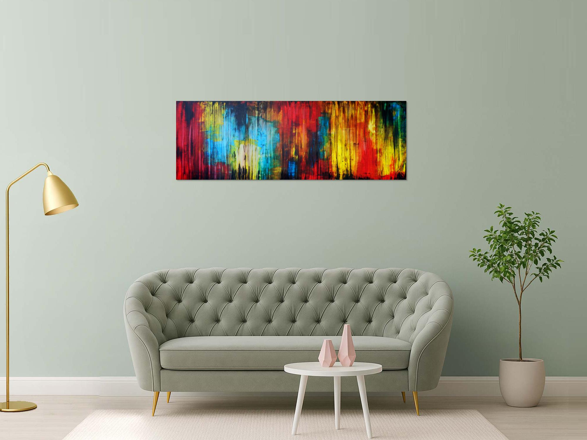 Abtraktes Gemälde modern bunt mit schwarz mischtechnik zeitgenössisch