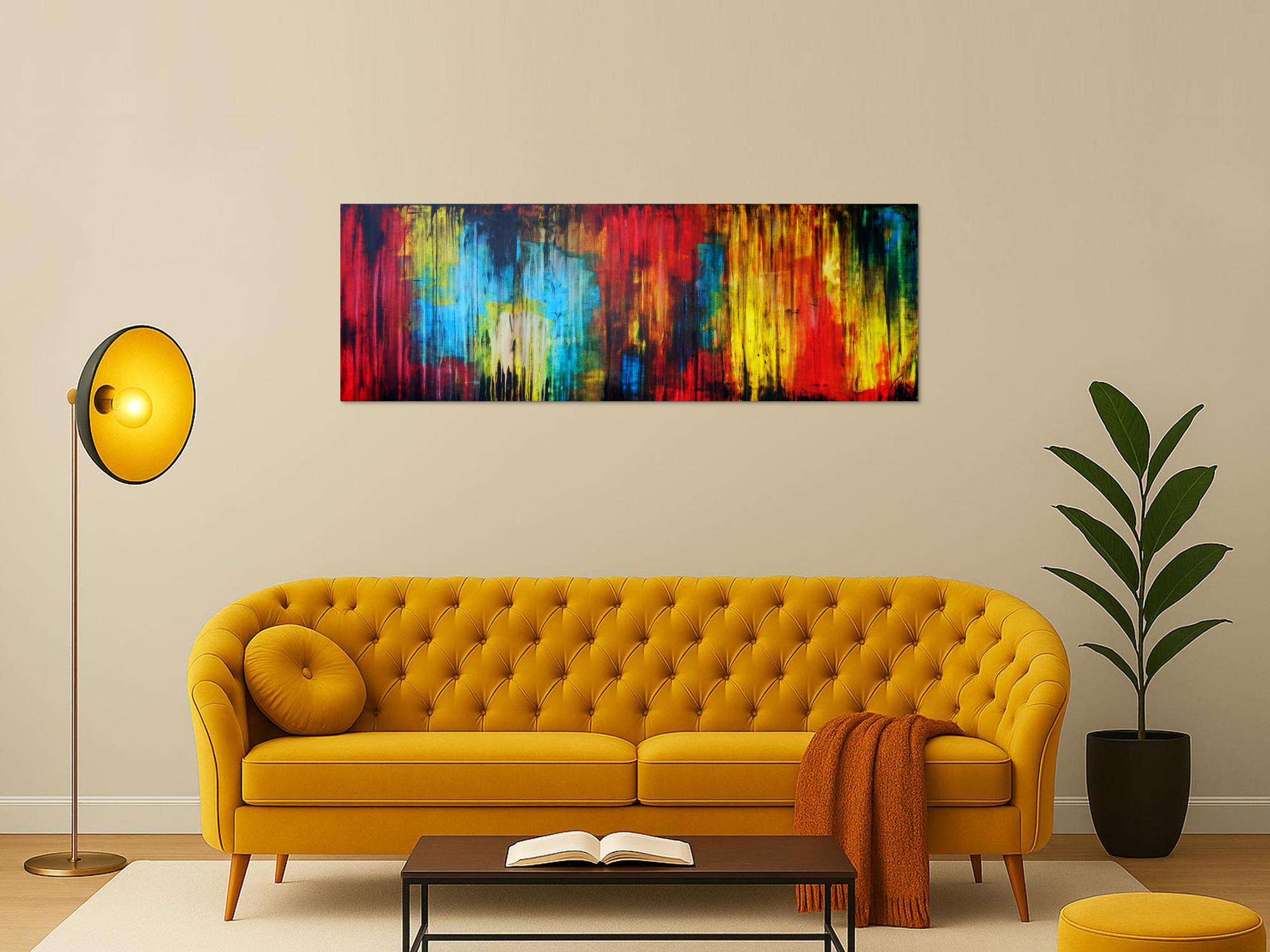 Abtraktes Gemälde modern bunt mit schwarz mischtechnik zeitgenössisch