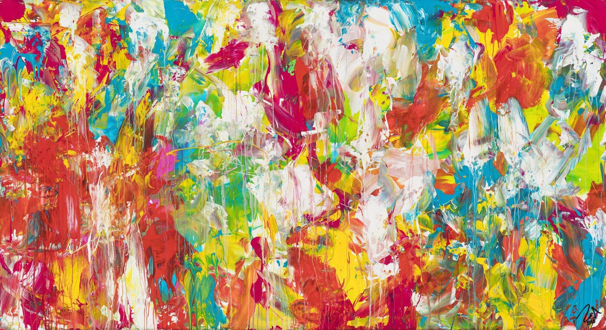 Gemälde Original abstrakt 120x220cm Mischtechnik zeitgenössisch handgemalt rot weiß braun Unikat