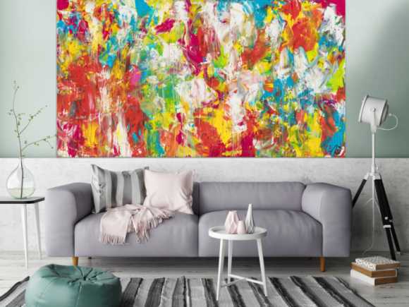 Gemälde Original abstrakt 120x220cm Mischtechnik zeitgenössisch handgemalt  rot weiß braun Unikat