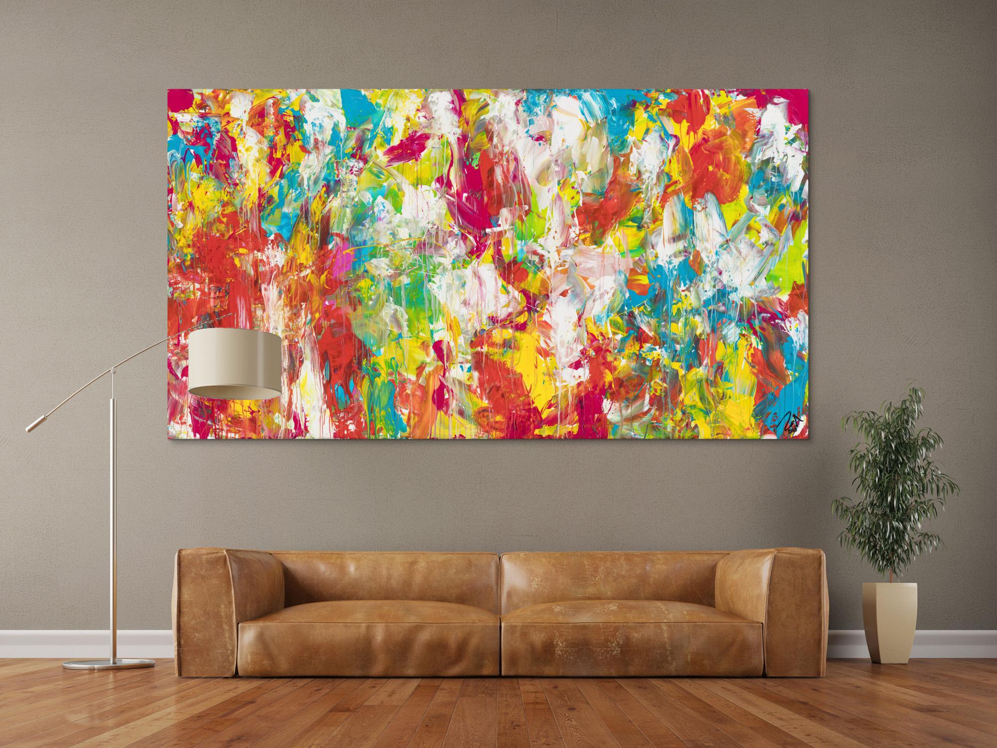 Gemälde Original abstrakt 120x220cm Mischtechnik zeitgenössisch handgemalt  rot weiß braun Unikat